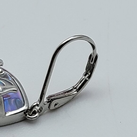 Sterling Silver 925 Butterfly & Flower Adorned Moonstone Dangle Earrings Hinged - Picture 5 of 9